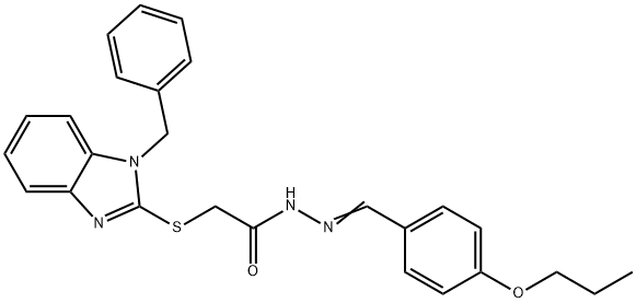 2-[(1-benzyl-1H-benzimidazol-2-yl)sulfanyl]-N'-[(E)-(4-propoxyphenyl)methylidene]acetohydrazide Struktur