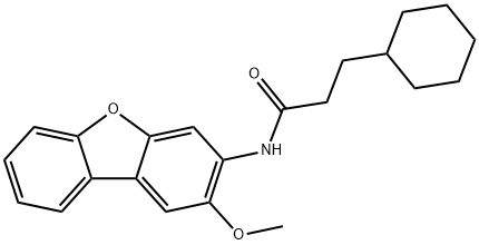 3-cyclohexyl-N-(2-methoxydibenzo[b,d]furan-3-yl)propanamide Struktur