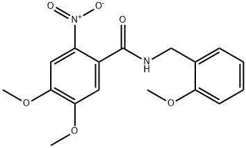 4,5-dimethoxy-N-(2-methoxybenzyl)-2-nitrobenzamide Struktur