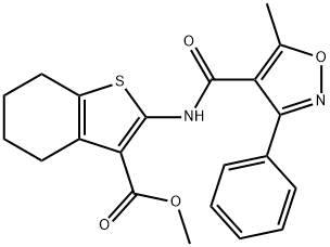 methyl 2-{[(5-methyl-3-phenyl-4-isoxazolyl)carbonyl]amino}-4,5,6,7-tetrahydro-1-benzothiophene-3-carboxylate Struktur