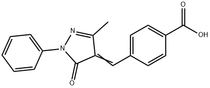 (E)-4-((3-methyl-5-oxo-1-phenyl-1H-pyrazol-4(5H)-ylidene)methyl)benzoic acid Struktur