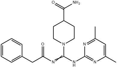 1-[N-(4,6-dimethylpyrimidin-2-yl)-N'-(phenylacetyl)carbamimidoyl]piperidine-4-carboxamide Struktur