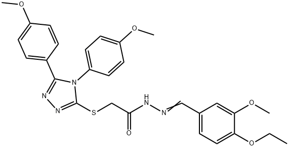 2-{[4,5-bis(4-methoxyphenyl)-4H-1,2,4-triazol-3-yl]sulfanyl}-N'-[(Z)-(4-ethoxy-3-methoxyphenyl)methylidene]acetohydrazide Struktur