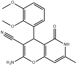 2-amino-4-(2,3-dimethoxyphenyl)-7-methyl-5-oxo-5,6-dihydro-4H-pyrano[3,2-c]pyridine-3-carbonitrile Struktur