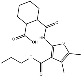 2-((4,5-dimethyl-3-(propoxycarbonyl)thiophen-2-yl)carbamoyl)cyclohexanecarboxylic acid Struktur