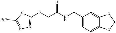 2-[(5-amino-1,3,4-thiadiazol-2-yl)sulfanyl]-N-(1,3-benzodioxol-5-ylmethyl)acetamide Struktur