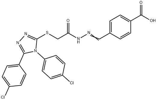 4-{(E)-[2-({[4,5-bis(4-chlorophenyl)-4H-1,2,4-triazol-3-yl]sulfanyl}acetyl)hydrazinylidene]methyl}benzoic acid Struktur