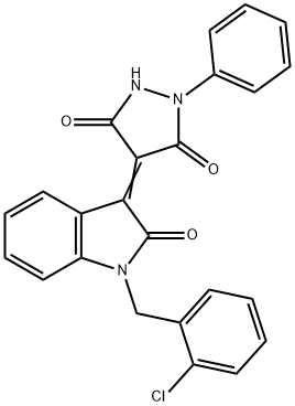 (4E)-4-[1-(2-chlorobenzyl)-2-oxo-1,2-dihydro-3H-indol-3-ylidene]-1-phenylpyrazolidine-3,5-dione Struktur