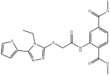 dimethyl 2-(2-((4-ethyl-5-(thiophen-2-yl)-4H-1,2,4-triazol-3-yl)thio)acetamido)terephthalate Struktur