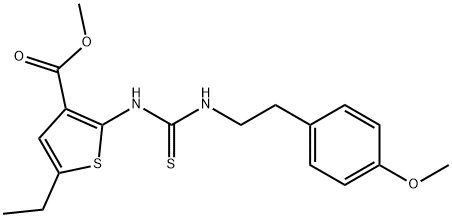 methyl 5-ethyl-2-(3-(4-methoxyphenethyl)thioureido)thiophene-3-carboxylate Struktur