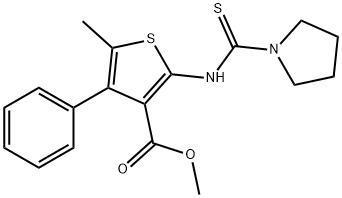 methyl 5-methyl-4-phenyl-2-(pyrrolidine-1-carbothioamido)thiophene-3-carboxylate Struktur