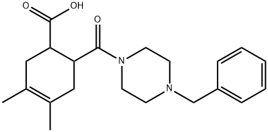 6-(4-benzylpiperazine-1-carbonyl)-3,4-dimethylcyclohex-3-enecarboxylic acid Struktur