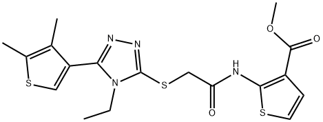 methyl 2-(2-((5-(4,5-dimethylthiophen-3-yl)-4-ethyl-4H-1,2,4-triazol-3-yl)thio)acetamido)thiophene-3-carboxylate Struktur