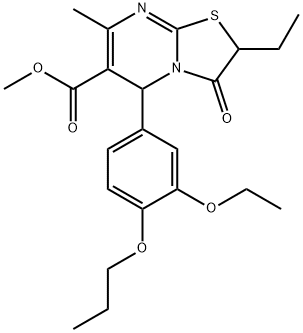 methyl 5-(3-ethoxy-4-propoxyphenyl)-2-ethyl-7-methyl-3-oxo-3,5-dihydro-2H-thiazolo[3,2-a]pyrimidine-6-carboxylate Struktur