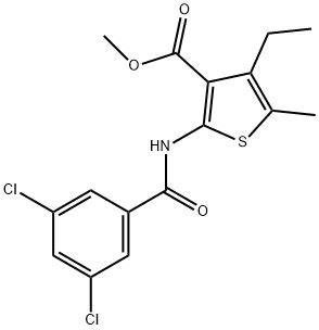 methyl 2-(3,5-dichlorobenzamido)-4-ethyl-5-methylthiophene-3-carboxylate Struktur