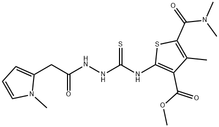 methyl 5-(dimethylcarbamoyl)-4-methyl-2-(2-(2-(1-methyl-1H-pyrrol-2-yl)acetyl)hydrazinecarbothioamido)thiophene-3-carboxylate Struktur