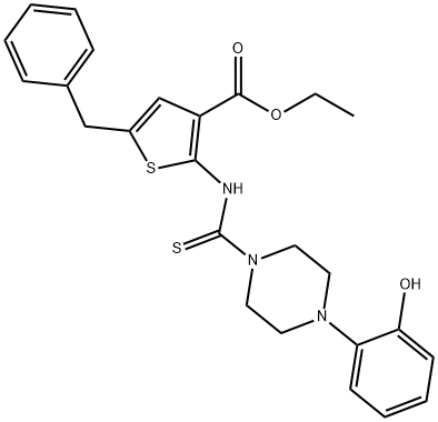 ethyl 5-benzyl-2-(4-(2-hydroxyphenyl)piperazine-1-carbothioamido)thiophene-3-carboxylate Struktur