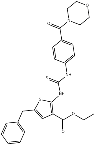 ethyl 5-benzyl-2-(3-(4-(morpholine-4-carbonyl)phenyl)thioureido)thiophene-3-carboxylate Struktur