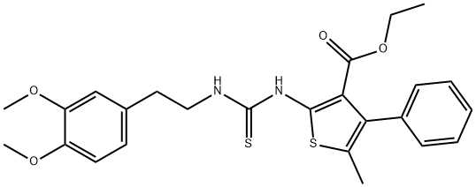 ethyl 2-(3-(3,4-dimethoxyphenethyl)thioureido)-5-methyl-4-phenylthiophene-3-carboxylate Struktur