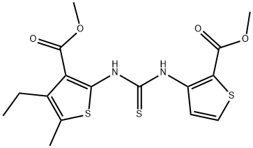 methyl 3-(3-(4-ethyl-3-(methoxycarbonyl)-5-methylthiophen-2-yl)thioureido)thiophene-2-carboxylate Struktur