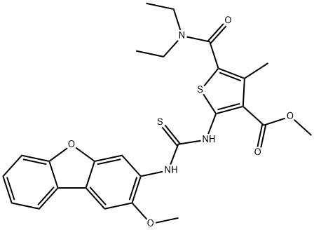 methyl 5-(diethylcarbamoyl)-2-(3-(2-methoxydibenzo[b,d]furan-3-yl)thioureido)-4-methylthiophene-3-carboxylate Struktur