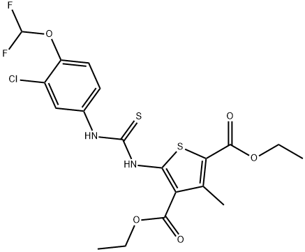 diethyl 5-(3-(3-chloro-4-(difluoromethoxy)phenyl)thioureido)-3-methylthiophene-2,4-dicarboxylate Struktur