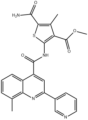 methyl 5-carbamoyl-4-methyl-2-(8-methyl-2-(pyridin-3-yl)quinoline-4-carboxamido)thiophene-3-carboxylate Struktur