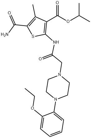 isopropyl 5-carbamoyl-2-(2-(4-(2-ethoxyphenyl)piperazin-1-yl)acetamido)-4-methylthiophene-3-carboxylate Struktur