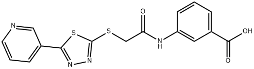 3-(2-((5-(pyridin-3-yl)-1,3,4-thiadiazol-2-yl)thio)acetamido)benzoic acid Struktur