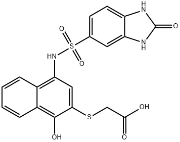 2-((1-hydroxy-4-(2-hydroxy-1H-benzo[d]imidazole-6-sulfonamido)naphthalen-2-yl)thio)acetic acid Struktur