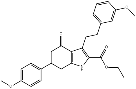 ethyl 3-(3-methoxyphenethyl)-6-(4-methoxyphenyl)-4-oxo-4,5,6,7-tetrahydro-1H-indole-2-carboxylate Struktur