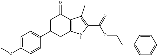 phenethyl 6-(4-methoxyphenyl)-3-methyl-4-oxo-4,5,6,7-tetrahydro-1H-indole-2-carboxylate Struktur