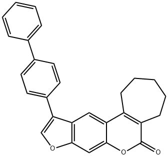 11-([1,1'-biphenyl]-4-yl)-2,3,4,5-tetrahydrocyclohepta[c]furo[3,2-g]chromen-6(1H)-one Struktur