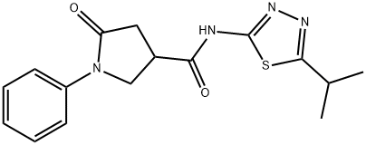 5-oxo-1-phenyl-N-[5-(propan-2-yl)-1,3,4-thiadiazol-2-yl]pyrrolidine-3-carboxamide Struktur