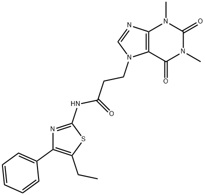 3-(1,3-dimethyl-2,6-dioxo-1,2,3,6-tetrahydro-7H-purin-7-yl)-N-(5-ethyl-4-phenyl-1,3-thiazol-2-yl)propanamide Struktur