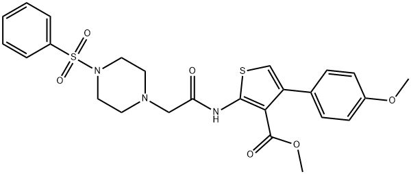 methyl 4-(4-methoxyphenyl)-2-(2-(4-(phenylsulfonyl)piperazin-1-yl)acetamido)thiophene-3-carboxylate Struktur