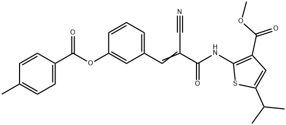 (E)-methyl 2-(2-cyano-3-(3-((4-methylbenzoyl)oxy)phenyl)acrylamido)-5-isopropylthiophene-3-carboxylate Struktur