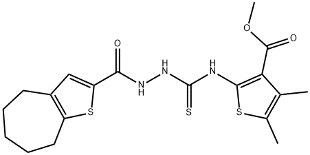 methyl 4,5-dimethyl-2-(2-(5,6,7,8-tetrahydro-4H-cyclohepta[b]thiophene-2-carbonyl)hydrazinecarbothioamido)thiophene-3-carboxylate Struktur