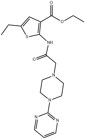 ethyl 5-ethyl-2-(2-(4-(pyrimidin-2-yl)piperazin-1-yl)acetamido)thiophene-3-carboxylate Struktur