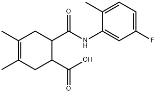 6-((5-fluoro-2-methylphenyl)carbamoyl)-3,4-dimethylcyclohex-3-enecarboxylic acid Struktur