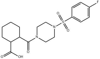 2-(4-((4-fluorophenyl)sulfonyl)piperazine-1-carbonyl)cyclohexanecarboxylic acid Struktur