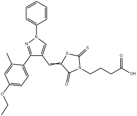 (Z)-4-(5-((3-(4-ethoxy-2-methylphenyl)-1-phenyl-1H-pyrazol-4-yl)methylene)-4-oxo-2-thioxothiazolidin-3-yl)butanoic acid Struktur