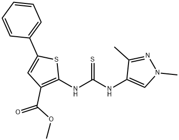 methyl 2-(3-(1,3-dimethyl-1H-pyrazol-4-yl)thioureido)-5-phenylthiophene-3-carboxylate Struktur