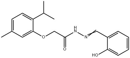 (E)-N'-(2-hydroxybenzylidene)-2-(2-isopropyl-5-methylphenoxy)acetohydrazide Struktur