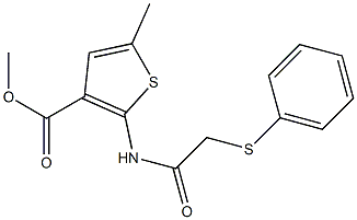 methyl 5-methyl-2-(2-(phenylthio)acetamido)thiophene-3-carboxylate Struktur