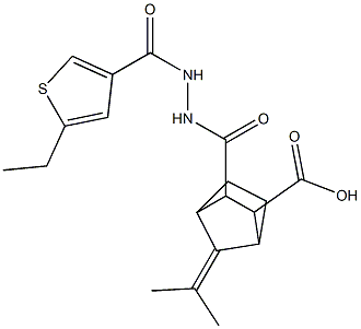 3-(2-(5-ethylthiophene-3-carbonyl)hydrazinecarbonyl)-7-(propan-2-ylidene)bicyclo[2.2.1]heptane-2-carboxylic acid Struktur