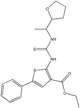 ethyl 5-phenyl-2-(3-(1-(tetrahydrofuran-2-yl)ethyl)thioureido)thiophene-3-carboxylate Struktur