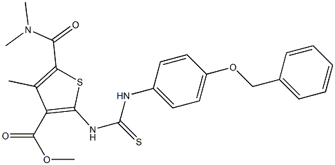 methyl 2-(3-(4-(benzyloxy)phenyl)thioureido)-5-(dimethylcarbamoyl)-4-methylthiophene-3-carboxylate Struktur