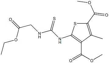 dimethyl 5-(3-(2-ethoxy-2-oxoethyl)thioureido)-3-methylthiophene-2,4-dicarboxylate Struktur