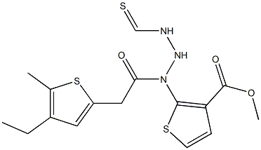 methyl 4-ethyl-5-methyl-2-(2-(2-(thiophen-2-yl)acetyl)hydrazinecarbothioamido)thiophene-3-carboxylate Struktur